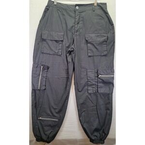 Rachel Paige‎ Light Weight Wide Leg Cargo Parachute Joggers in Army Black Size L
